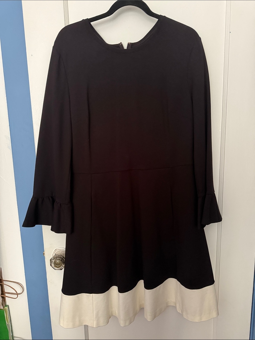 kate spade Black Dress with Cream Hem and Ruffle Cuffs